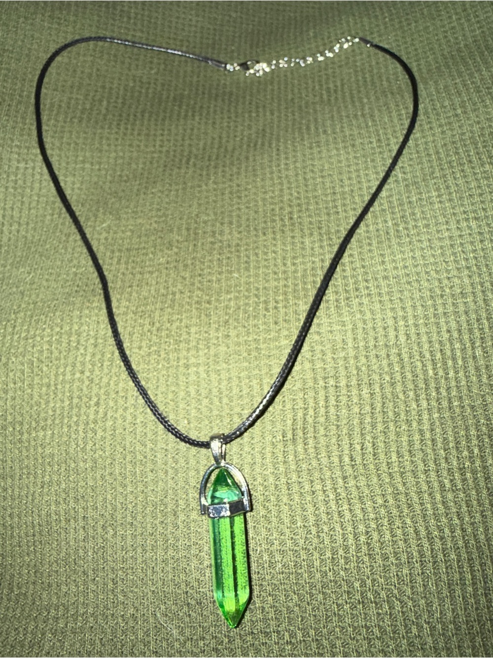 Green Crystal Point Pendant Necklace - Unbranded